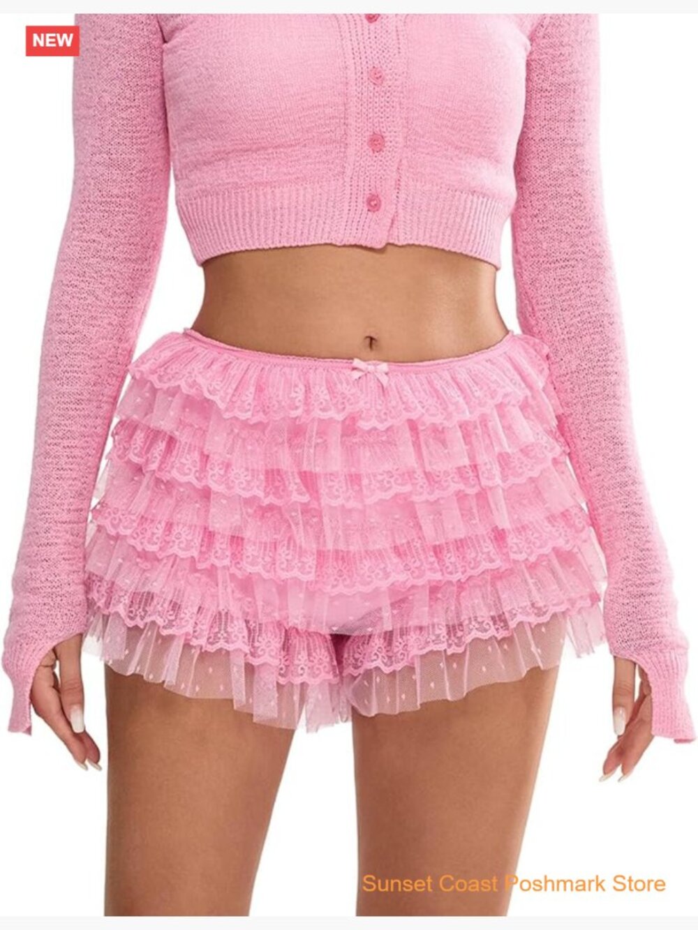 Trendy High Waisted Layering Ruffle Booty Shorts Lace Trim Rave Clubwear